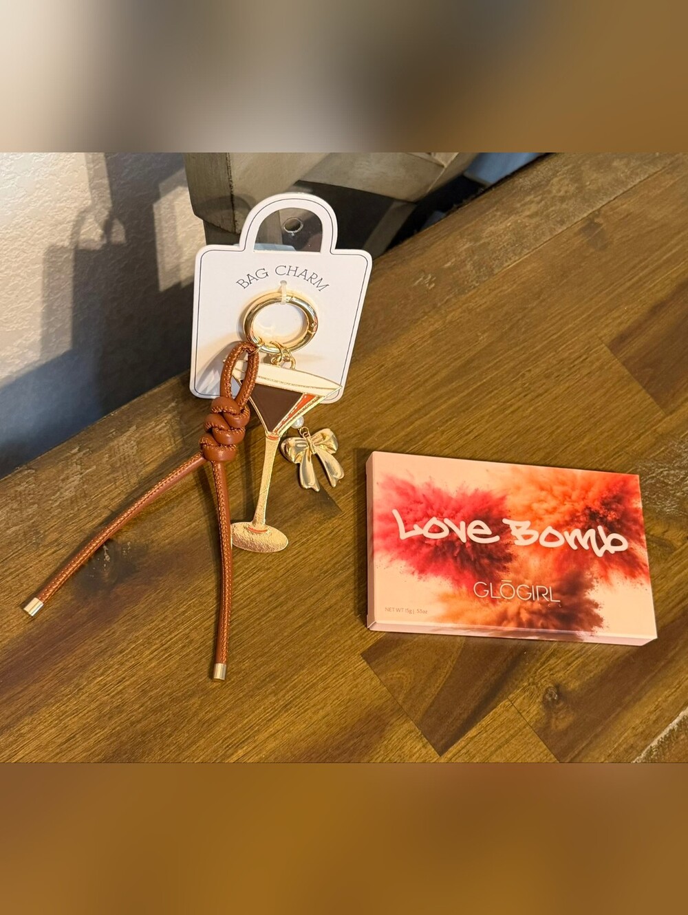Margarita and faux leather knot tie Keychain and GLOGIR eyeshadow pallet